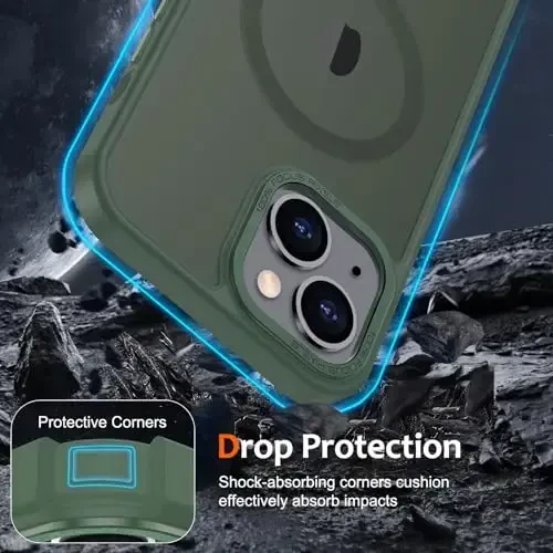 Anuck Case for iPhone 14 Case Magnetic Phone Case Compatible with MagSafe, Soft TPU Bumper Hard Translucent Matte Back Slim Fit Shockproof Protective Cover for Men Women Girls - Dark Green - 9