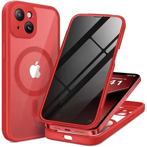 BERFY for iPhone 14 Case, Compatible with MagSafe, Built-in Privacy Screen Protector and Camera Protection, Anti-Spy Full Body Shockproof Clear Phone Case for 14 6.1