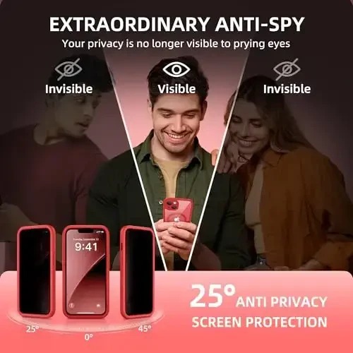 BERFY for iPhone 14 Case, Compatible with MagSafe, Built-in Privacy Screen Protector and Camera Protection, Anti-Spy Full Body Shockproof Clear Phone Case for 14 6.1