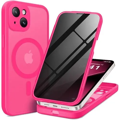 BERFY for iPhone 14 Case, Compatible with MagSafe, Built-in Privacy Screen Protector and Camera Protection, Anti-Spy Full Body Shockproof Matte Phone Case for 14 6.1