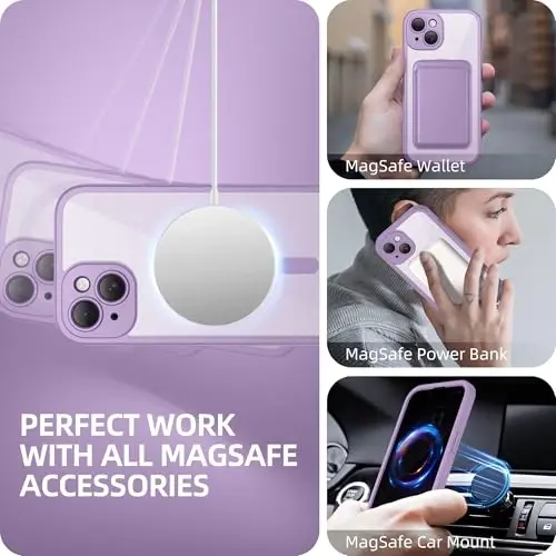 BERFY for iPhone 14 Case, Compatible with MagSafe, Built-in Privacy Screen Protector and Camera Protection, Anti-Spy Full Body Shockproof Clear Phone Case for 14 6.1