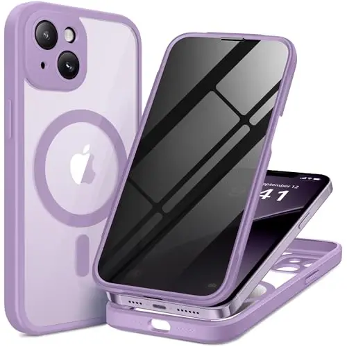 BERFY for iPhone 14 Case, Compatible with MagSafe, Built-in Privacy Screen Protector and Camera Protection, Anti-Spy Full Body Shockproof Clear Phone Case for 14 6.1
