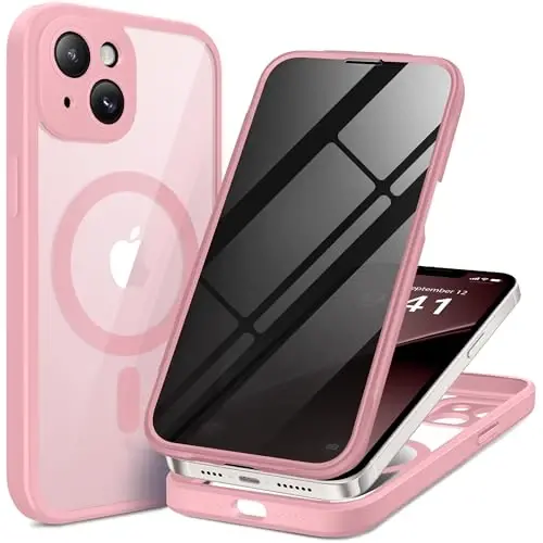 BERFY for iPhone 14 Case, Compatible with MagSafe, Built-in Privacy Screen Protector and Camera Protection, Anti-Spy Full Body Shockproof Clear Phone Case for 14 6.1