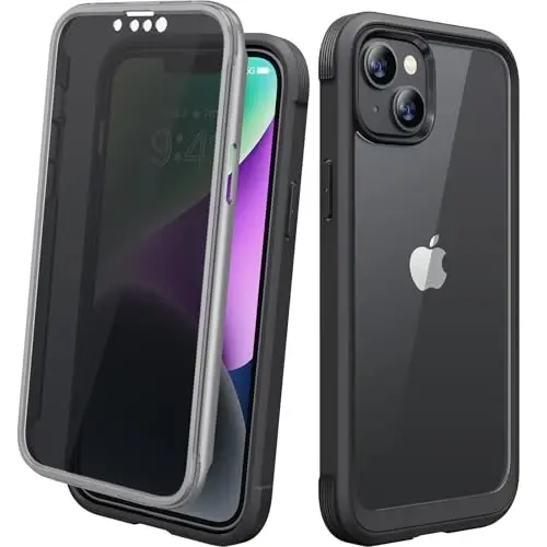 Diaclara Designed for iPhone 14 Case 6.1 Inch,Upgraded Full Body Rugged Clear Bumper Case with Built-in Privacy Screen Protector for iPhone 14,Black - 1