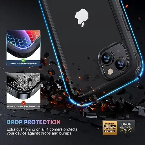 Diaclara Designed for iPhone 14 Case 6.1 Inch,Upgraded Full Body Rugged Clear Bumper Case with Built-in Privacy Screen Protector for iPhone 14,Black - DIACLARA (1)