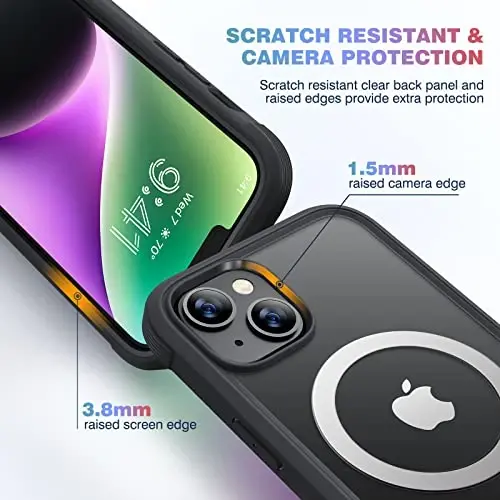 Diaclara Designed for iPhone 14 Case 6.1 Inch,Upgraded Full Body Rugged Clear Bumper Case with Built-in Privacy Screen Protector for iPhone 14,Black - 7
