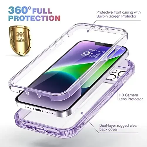 Diaclara Designed for iPhone 14 Case, Full Body Rugged Case with Built-in Touch Sensitive Anti-Scratch Screen Protector, with Camera Lens Protector for iPhone 14 6.1