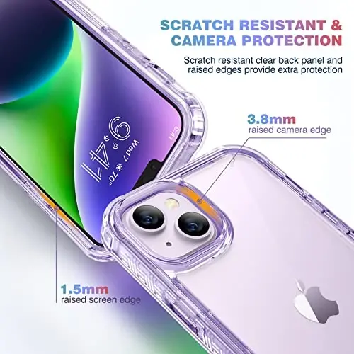 Diaclara Designed for iPhone 14 Case, Full Body Rugged Case with Built-in Touch Sensitive Anti-Scratch Screen Protector, with Camera Lens Protector for iPhone 14 6.1