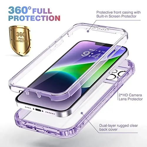 Diaclara Designed for iPhone 14 Case, Full Body Rugged Case with Built-in Touch Sensitive Anti-Scratch Screen Protector, with Camera Lens Protector for iPhone 14 6.1
