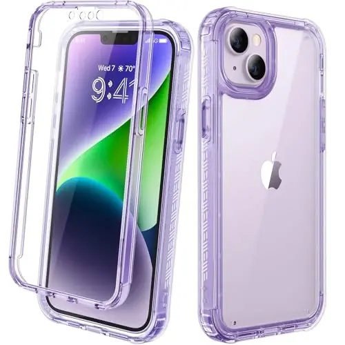 Diaclara Designed for iPhone 14 Case, Full Body Rugged Case with Built-in Touch Sensitive Anti-Scratch Screen Protector, with Camera Lens Protector (Clear Purple) 