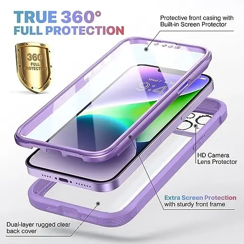 Diaclara Designed for iPhone 14 Case, Full Body Rugged Case with Built-in Touch Sensitive Anti-Scratch Screen Protector, with Camera Lens Protector for iPhone 14 6.1