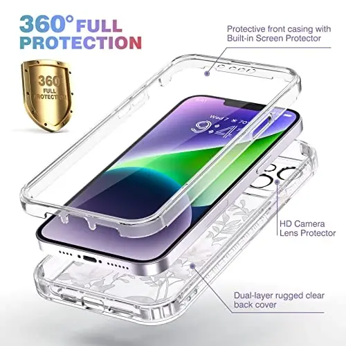 Diaclara Designed for iPhone 14 Case, Full Body Rugged Case with Built-in Touch Sensitive Anti-Scratch Screen Protector, with Camera Lens Protector for iPhone 14 6.1