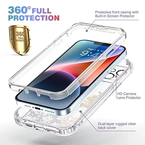 Diaclara Designed for iPhone 14 Case, Full Body Rugged Case with Built-in Touch Sensitive Anti-Scratch Screen Protector, with Camera Lens Protector for iPhone 14 6.1