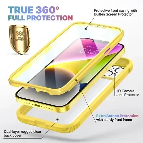 Diaclara Designed for iPhone 14 Case, Full Body Rugged Case with Built-in Touch Sensitive Anti-Scratch Screen Protector, with Camera Lens Protector for iPhone 14 6.1