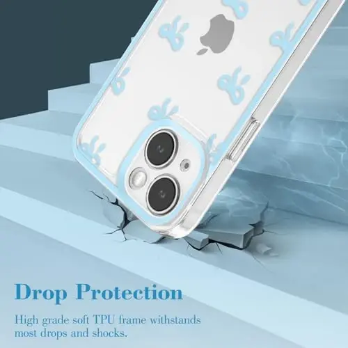 EYZUTAK Case for iPhone 14, Clear Cute Ribbon Bowknot Pattern Aesthetic Transparent Phone Case Raised Camera Protection Stylish Slim Soft Durable TPU Protective Cover for Women Girls - Blue - 3