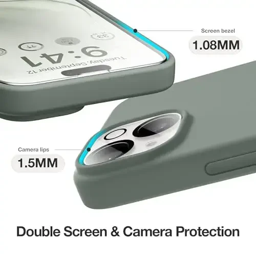 GONEZ Magnetic for iPhone 14 Case, Compatible with Magsafe, with Screen Protector + Camera Protector, Anti-Scratch Microfiber Lining, Liquid Silicone Shockproof Protective Phone Case, Calke Green - 6