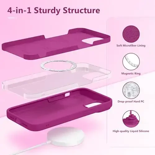 GONEZ Magnetic for iPhone 14 Case, Compatible with Magsafe, with Screen Protector + Camera Protector, Anti-Scratch Microfiber Lining, Liquid Silicone Shockproof Protective Phone Case, Lilac - 3