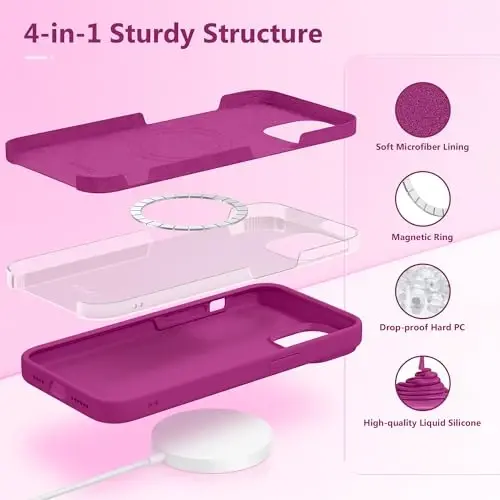 GONEZ Magnetic for iPhone 14 Case, Compatible with Magsafe, with Screen Protector + Camera Protector, Anti-Scratch Microfiber Lining, Liquid Silicone Shockproof Protective Phone Case, Lilac - 3