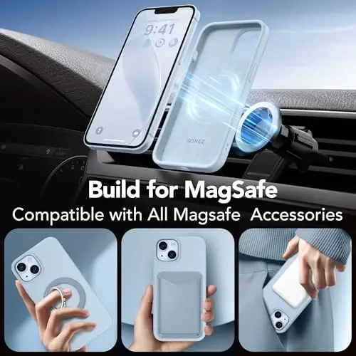GONEZ Magnetic for iPhone 14 Case, Compatible with Magsafe, with Screen Protector + Camera Protector, Anti-Scratch Microfiber Lining, Liquid Silicone Shockproof Protective Phone Case, Blue - 4