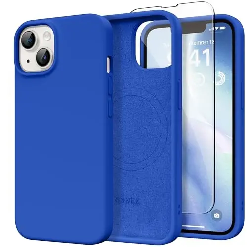 iPhone 14 için GONEZ Manyetik Kılıf, Magsafe Uyumlu, Ekran Koruyucu + Kamera Koruyucu, Çizilmez Mikrofiber Astar, Sıvı Silikon Darbeye Dayanıklı Koruyucu Telefon Kılıfı, Siyah 
