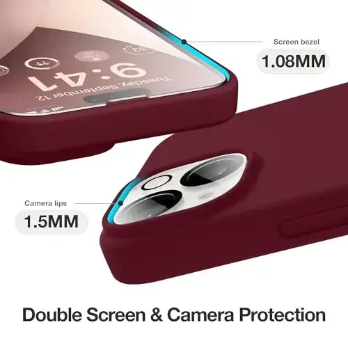 GONEZ Magnetic for iPhone 14 Case, Compatible with Magsafe, with Screen Protector + Camera Protector, Anti-Scratch Microfiber Lining, Liquid Silicone Shockproof Protective Phone Case, Maroon - 6