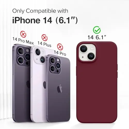 GONEZ Magnetic for iPhone 14 Case, Compatible with Magsafe, with Screen Protector + Camera Protector, Anti-Scratch Microfiber Lining, Liquid Silicone Shockproof Protective Phone Case, Maroon - 2