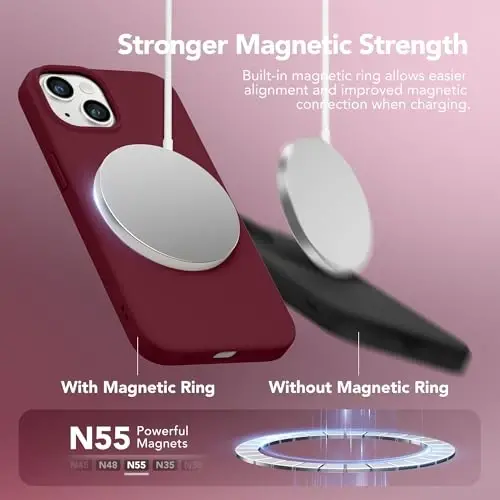 GONEZ Magnetic for iPhone 14 Case, Compatible with Magsafe, with Screen Protector + Camera Protector, Anti-Scratch Microfiber Lining, Liquid Silicone Shockproof Protective Phone Case, Maroon - 3