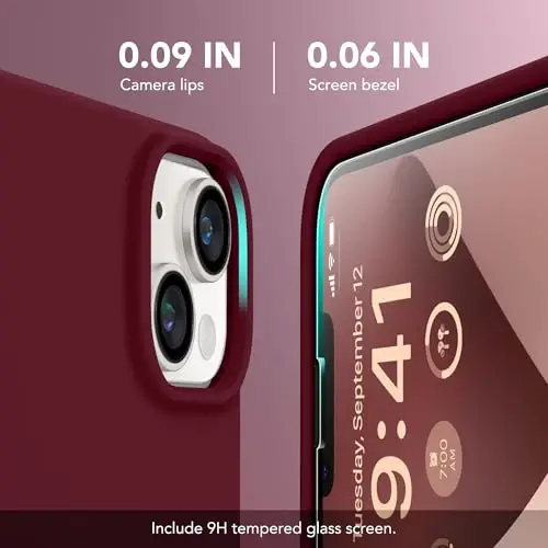 GONEZ Magnetic for iPhone 14 Case, Compatible with Magsafe, with Screen Protector + Camera Protector, Anti-Scratch Microfiber Lining, Liquid Silicone Shockproof Protective Phone Case, Maroon 