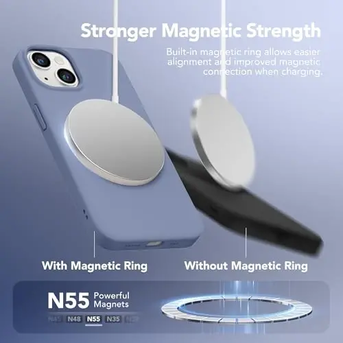 GONEZ Magnetic for iPhone 13 Case & iPhone 14 Case, [Compatible with MagSafe] Anti-Scratch Microfiber Lining & Screen Protector, Shockproof Slim Phone Silicone Cover 6.1 inch, Lavender Gray - 3