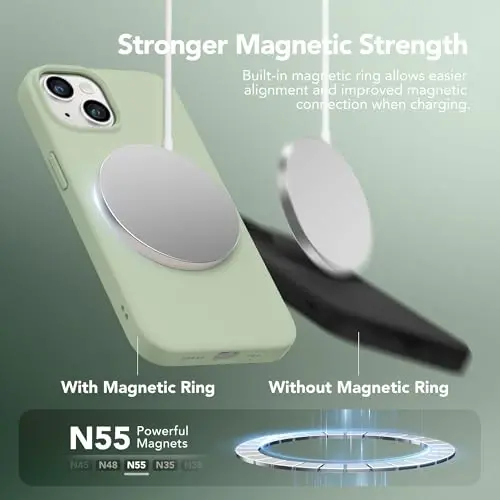 GONEZ Magnetic for iPhone 14 Case, Compatible with Magsafe, with Screen Protector + Camera Protector, Anti-Scratch Microfiber Lining, Liquid Silicone Shockproof Protective Phone Case, Pastel Green - 3