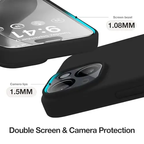 GONEZ Magnetic for iPhone 14 Case, Compatible with Magsafe, with Screen Protector + Camera Protector, Anti-Scratch Microfiber Lining, Liquid Silicone Shockproof Protective Phone Case, Black - 6