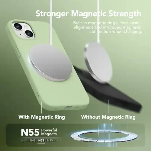 GONEZ Magnetic for iPhone 14 Case, Compatible with Magsafe, with Screen Protector + Camera Protector, Anti-Scratch Microfiber Lining, Liquid Silicone Shockproof Protective Phone Case, Green - 2