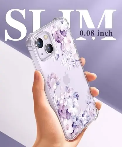 iPhone 14 için GVIEWIN Çiçekli Kılıf, Ekran Koruyucu + Kamera Lensi Koruyucu ile, [Sararma Yapmaz] Kadınlar için Yumuşak Darbeye Dayanıklı Şeffaf Telefon Koruyucu Kılıf, Çiçek Desenli Tasarım 6.1