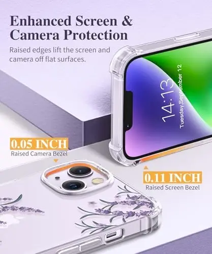 iPhone 14 için GVIEWIN Çiçekli Kılıf, Ekran Koruyucu ve Kamera Lens Koruyucu ile, [Sararmaz] Kadınlar için Yumuşak Darbe Emici Şeffaf Telefon Koruyucu Kılıf, Çiçek Desenli Tasarım 6.1