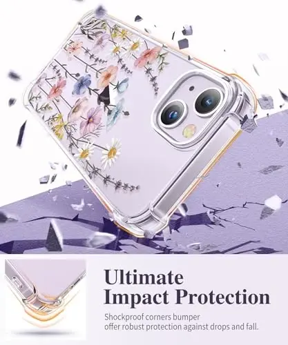 iPhone 14 için GVIEWIN Çiçekli Kılıf, Ekran Koruyucu ve Kamera Lens Koruyucu ile, [Sararmaz] Kadınlar için Yumuşak Darbeye Dayanıklı Şeffaf Telefon Koruyucu Kapak, Çiçek Desenli Tasarım 6.1