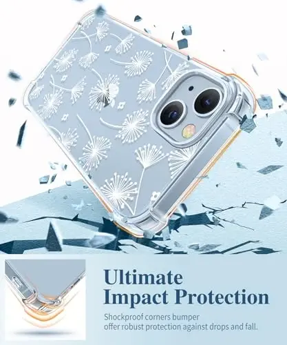 iPhone 14 için GVIEWIN Çiçekli Kılıf, Ekran Koruyucu ve Kamera Lensi Koruyucu ile, [Sararma Yapmaz] Kadınlar için Yumuşak Darbeye Dayanıklı Şeffaf Telefon Koruyucu Kapak, Çiçek Desenli Tasarım 6.1