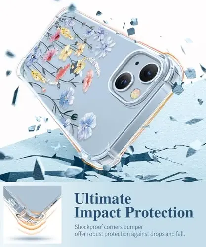 iPhone 14 için GVIEWIN Çiçekli Kılıf, Ekran Koruyucu ve Kamera Lensi Koruyucu ile, [Sararma Yapmaz] Kadınlar için Yumuşak Darbeye Dayanıklı Şeffaf Telefon Koruyucu Kapak, Çiçek Desenli Tasarım 6.1