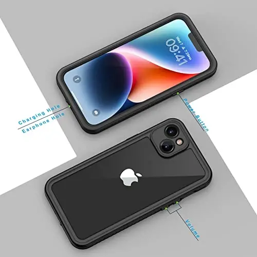 Lanhiem for iPhone 14 Case, IP68 Waterproof Dustproof with Built-in Screen Protector, Rugged Full Body Shockproof Phone Cover for iPhone 14, 6.1 inch (Black) - 6