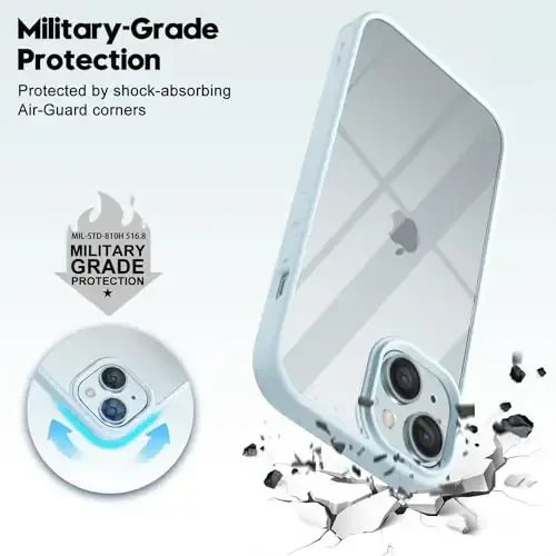 LoeoeL for iPhone 14 Case Clear, Transparent Hybrid 14 Phone Case [Hard Plastic & Soft Silicone Bumper] Acrylic Non Yellowing Thin Slim Protective Cover for Women, Light Blue - 6