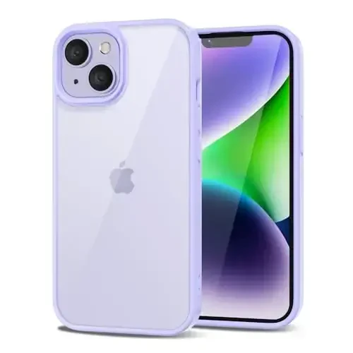LoeoeL for iPhone 14 Case Clear, Transparent Hybrid 14 Phone Case [Hard Plastic & Soft Silicone Bumper] Acrylic Non Yellowing Thin Slim Protective Cover for Women, Purple Lavender 