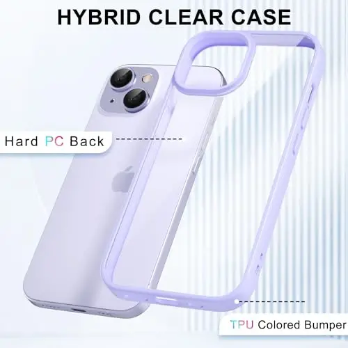 LoeoeL for iPhone 14 Case Clear, Transparent Hybrid 14 Phone Case [Hard Plastic & Soft Silicone Bumper] Acrylic Non Yellowing Thin Slim Protective Cover for Women, Purple Lavender - 3
