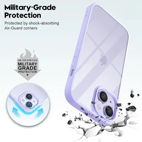 LoeoeL for iPhone 14 Case Clear, Transparent Hybrid 14 Phone Case [Hard Plastic & Soft Silicone Bumper] Acrylic Non Yellowing Thin Slim Protective Cover for Women, Purple Lavender - 6