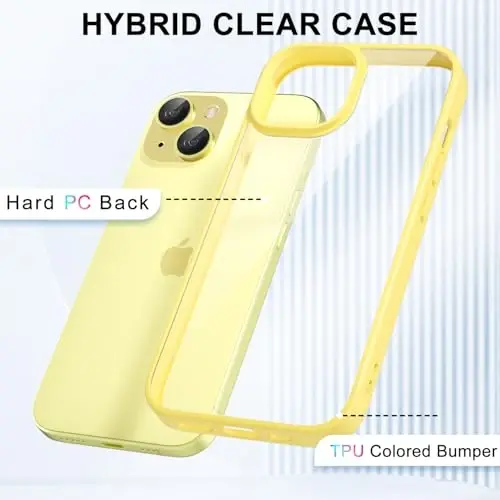 LoeoeL for iPhone 14 Case Clear, Transparent Hybrid 14 Phone Case [Hard Plastic & Soft Silicone Bumper] Acrylic Non Yellowing Thin Slim Protective Cover for Women, Yellow - 3