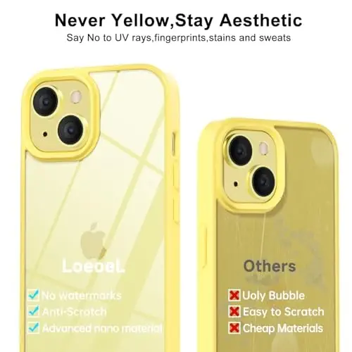 LoeoeL for iPhone 14 Case Clear, Transparent Hybrid 14 Phone Case [Hard Plastic & Soft Silicone Bumper] Acrylic Non Yellowing Thin Slim Protective Cover for Women, Yellow - 4