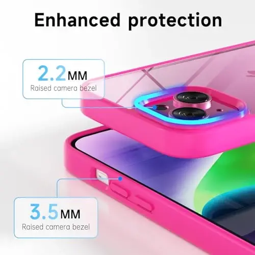 LoeoeL for iPhone 14 Case Clear, Transparent Hybrid 14 Phone Case [Hard Plastic & Soft Silicone Bumper] Acrylic Non Yellowing Thin Slim Protective Cover for Women, Neon Hot Pink - 6