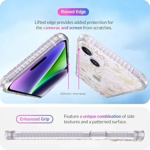 LONLI Hue Case for iPhone 14 - [360° Shock-Absorbent Bumper] - [Cute and Unique Phone Cover for Girls and Women] - Gold Floral - 5