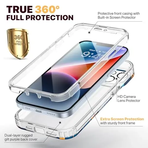 Diaclara Designed for iPhone 14 Case, Full Body Rugged Case with Built-in Touch Sensitive Anti-Scratch Screen Protector, with Camera Lens Protector for iPhone 14 6.1