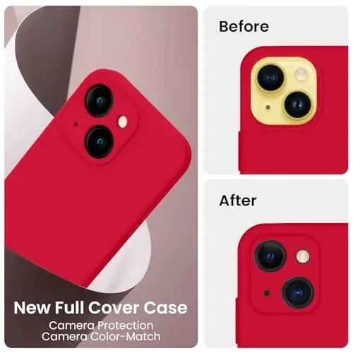 FireNova Designed for iPhone 14 Case, Silicone Upgraded [Camera Protection] Phone Case with [2 Screen Protectors], Soft Anti-Scratch Microfiber Lining Inside, 6.1 inch, Deep Red - 3