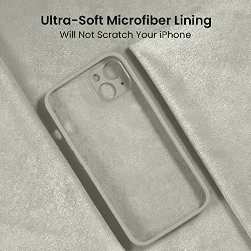 FireNova Designed for iPhone 14 Case, Silicone Upgraded [Camera Protection] Phone Case with [2 Screen Protectors], Soft Anti-Scratch Microfiber Lining Inside, 6.1 inch, Stone - 5