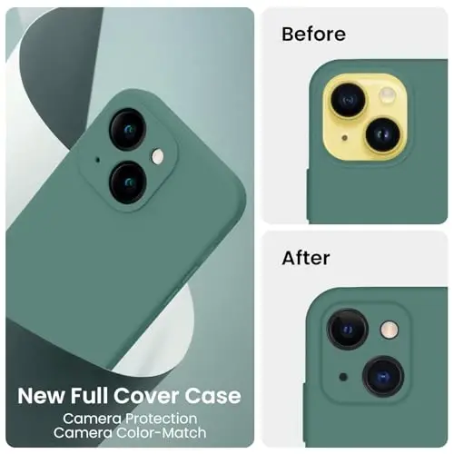 FireNova Designed for iPhone 14 Case, Silicone Upgraded [Camera Protection] Phone Case with [2 Screen Protectors], Soft Anti-Scratch Microfiber Lining Inside, 6.1 inch, Midnight Green - 3